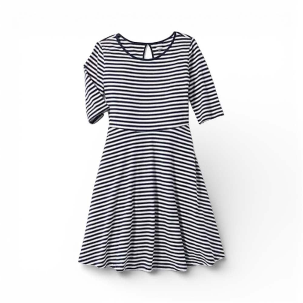 Old Navy Girls Jersey Fit & Flare Dress Navy Striped Size 10/12